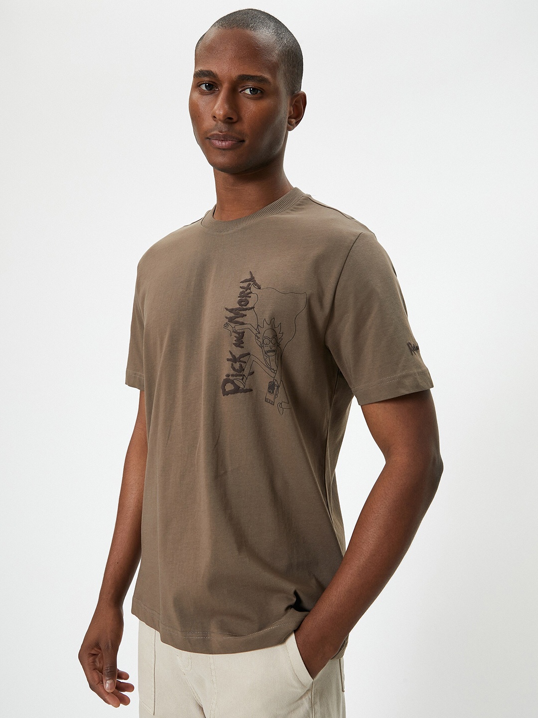 Koton Brown Typography Printed Cotton T-shirt