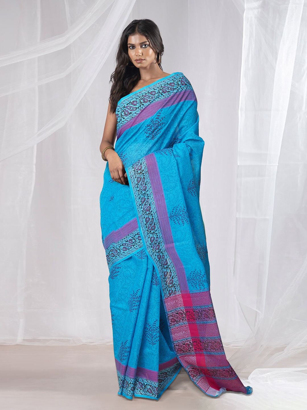 

Unnati Silks Floral Pure Cotton Mangalagiri Saree, Blue