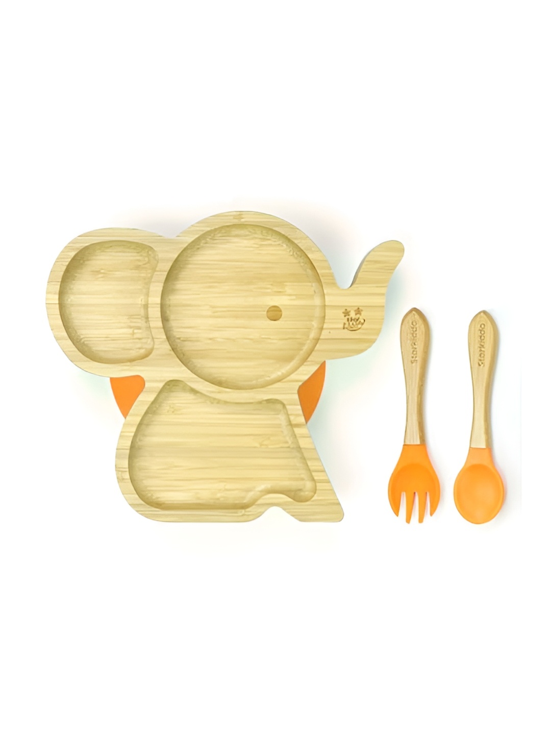 

Starkiddo Brown & Orange-Coloured Elephant-Shape Bamboo Plate With Spoon & Fork, Yellow