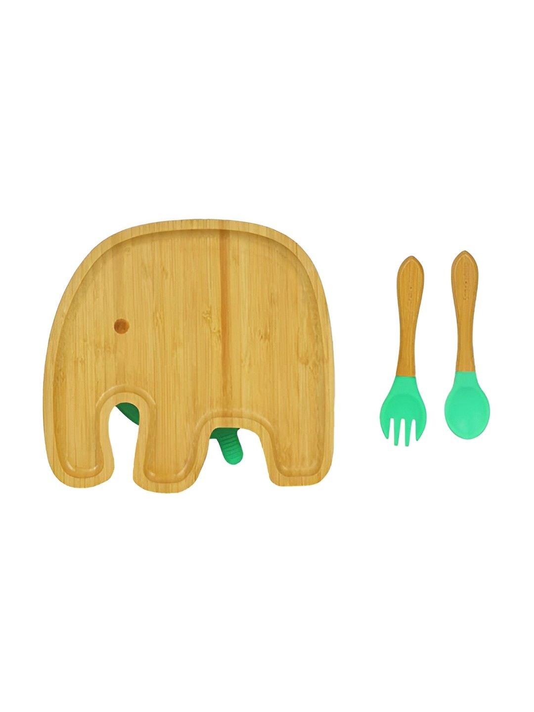 

Starkiddo Brown & Green Elephant-Shape Bamboo Plate With Spoon & Fork, Yellow