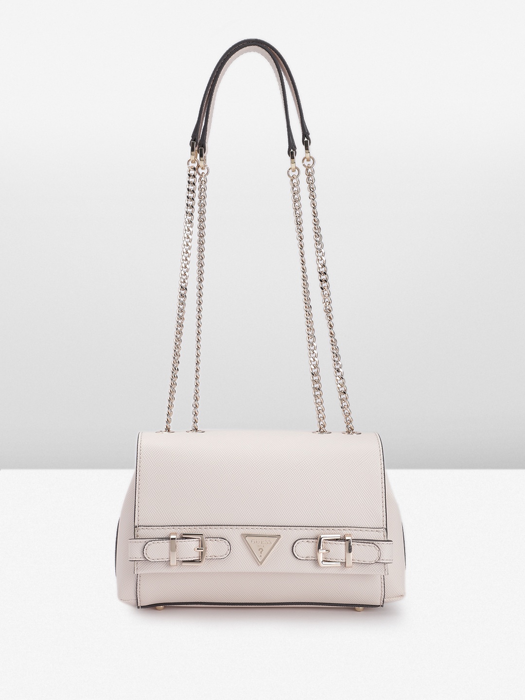 

GUESS Solid PU Structured Shoulder Bag with Two Handles, Off white