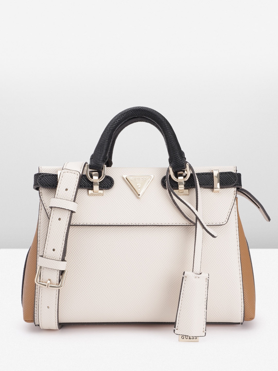 

GUESS Colorblocked PU Structured Small Handheld Bag, Off white