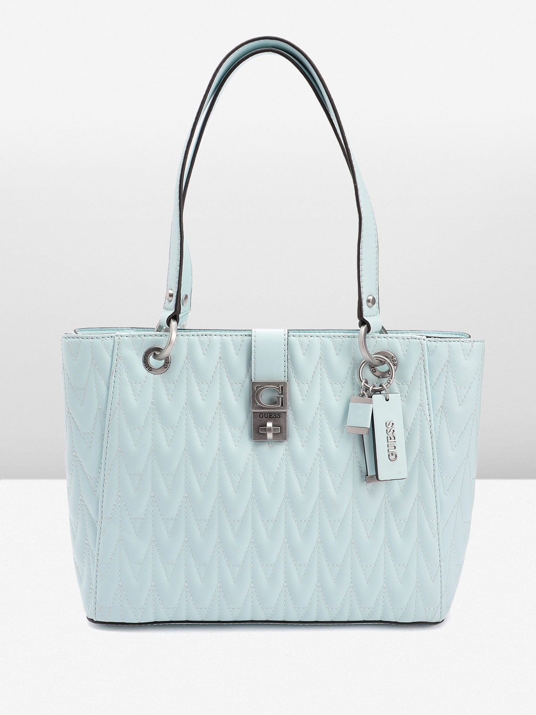 

GUESS Textured PU Structured Shoulder Bag with Quilted Detail, Blue