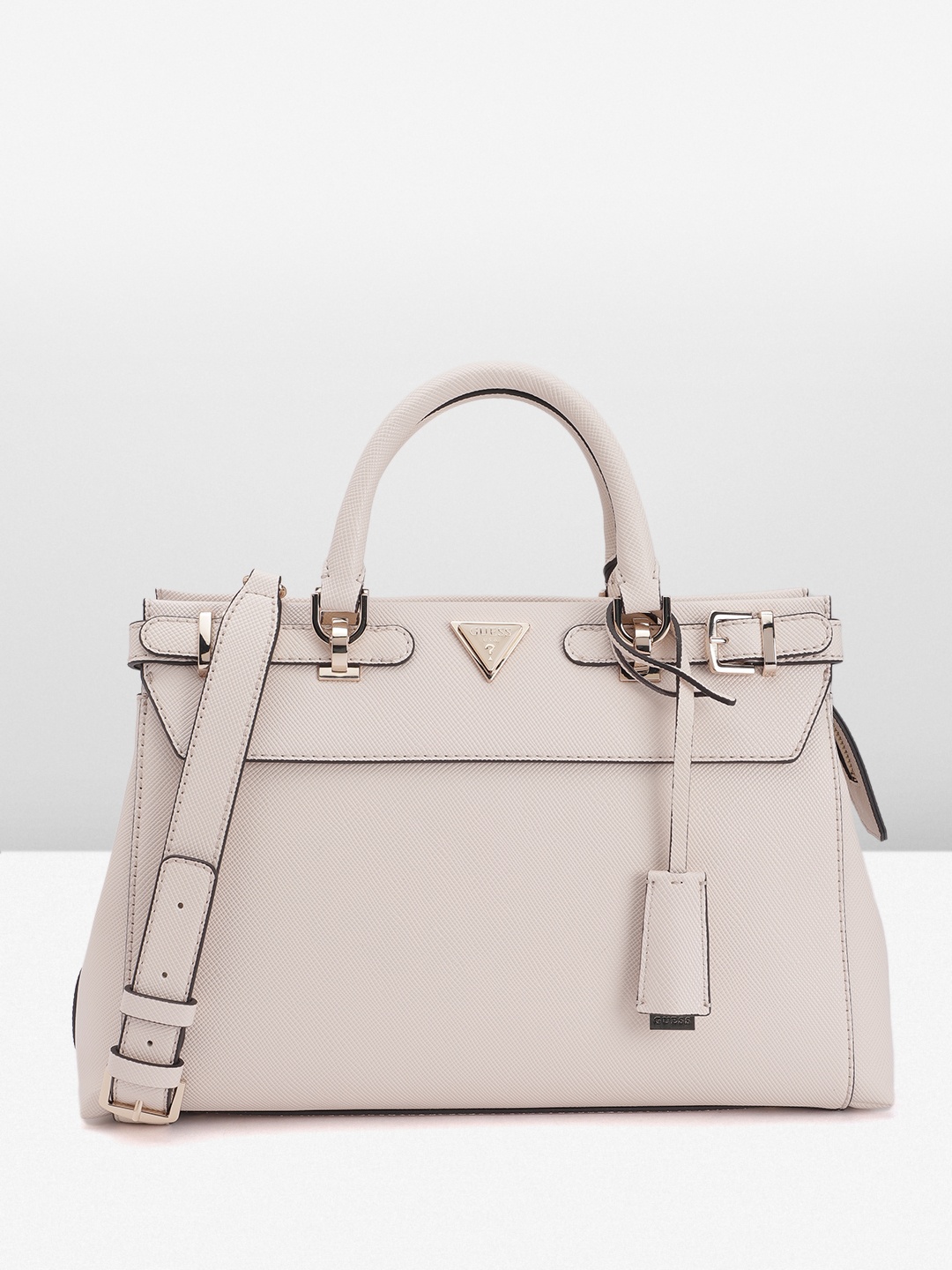 

GUESS Solid Textured PU Structured Handheld Bag, Pink