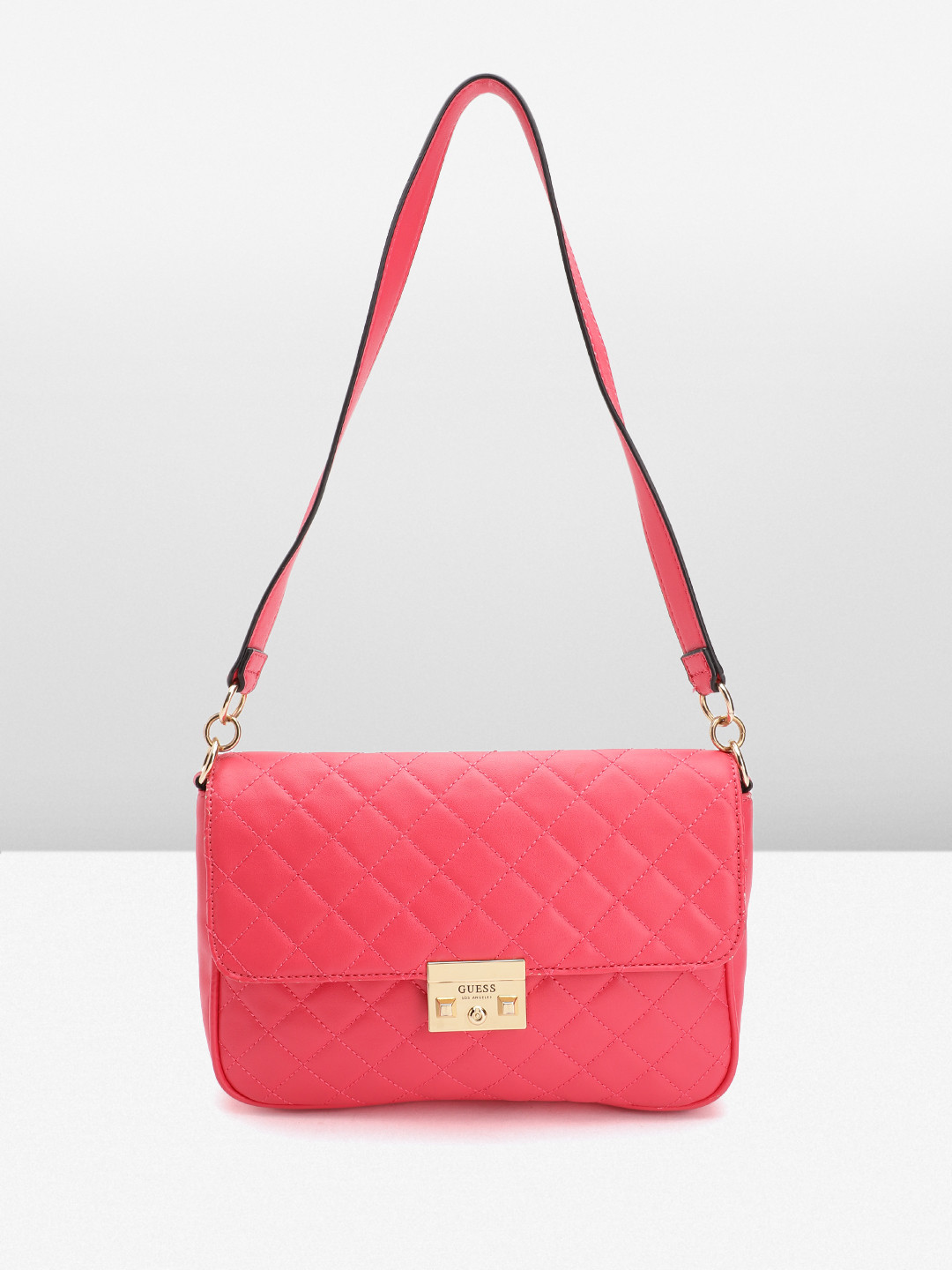 

GUESS PU Structured Shoulder Bag with Quilted Detail, Pink