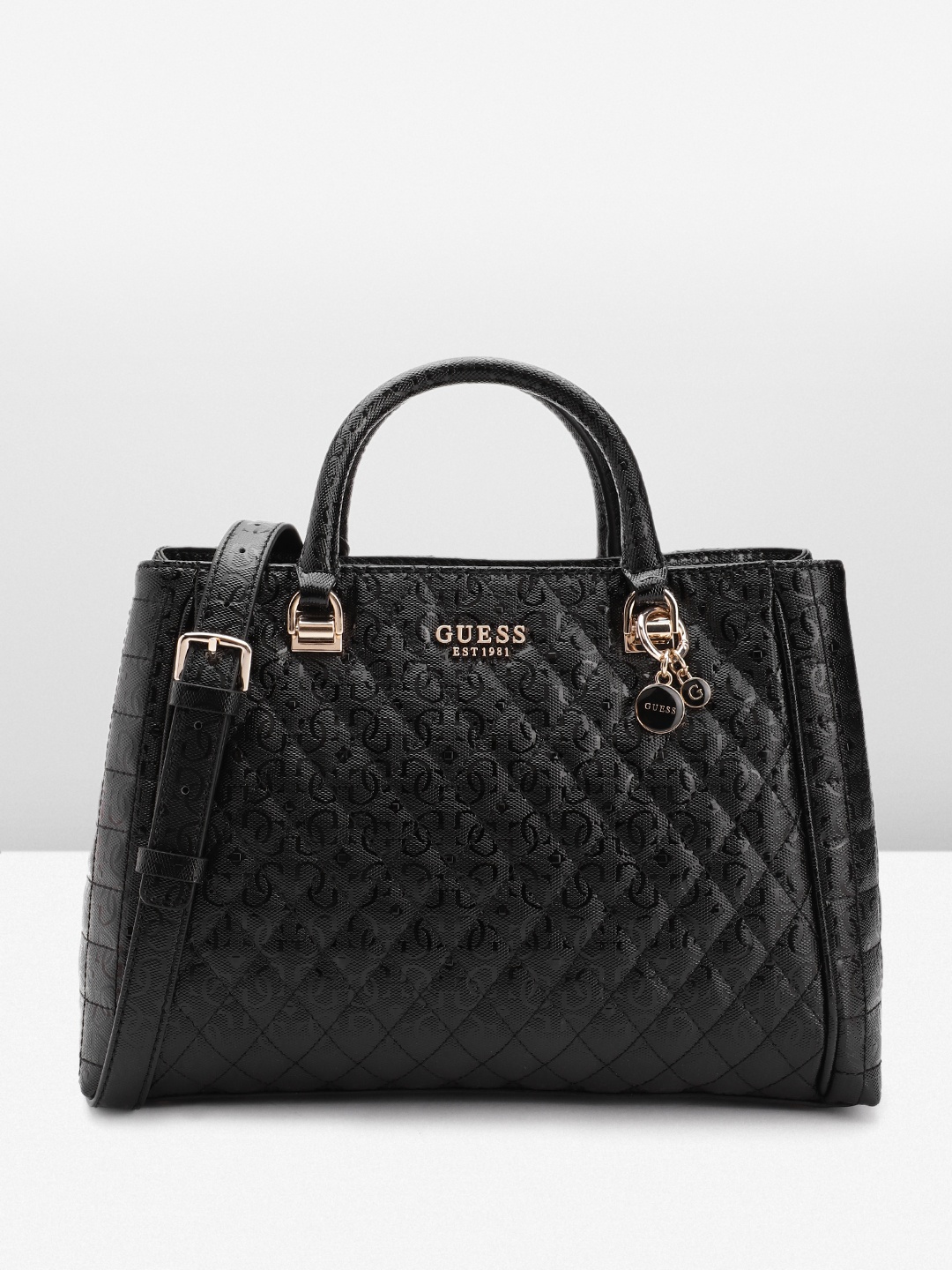 

GUESS Textured Structured Handheld Bag with Quilted Detail, Black