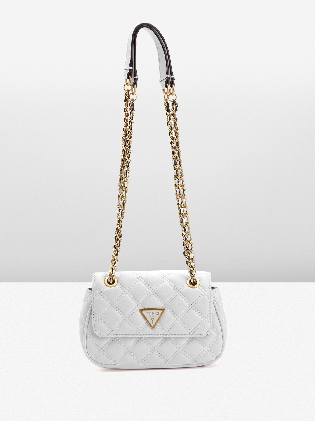 

GUESS Quilted PU Structured Shoulder Bag with Two Handles, White