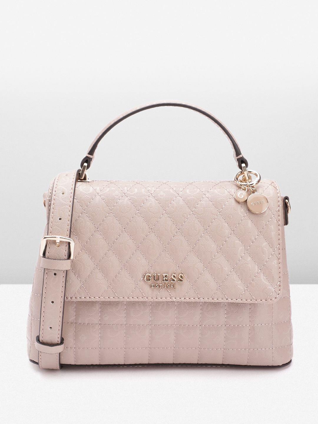 

GUESS Textured Structured Satchel Bag with Quilted Detail, Nude