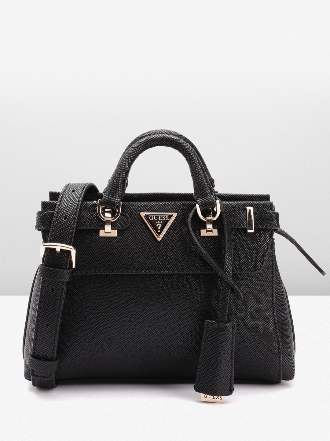 

GUESS Textured PU Structured Small Handheld Bag, Black