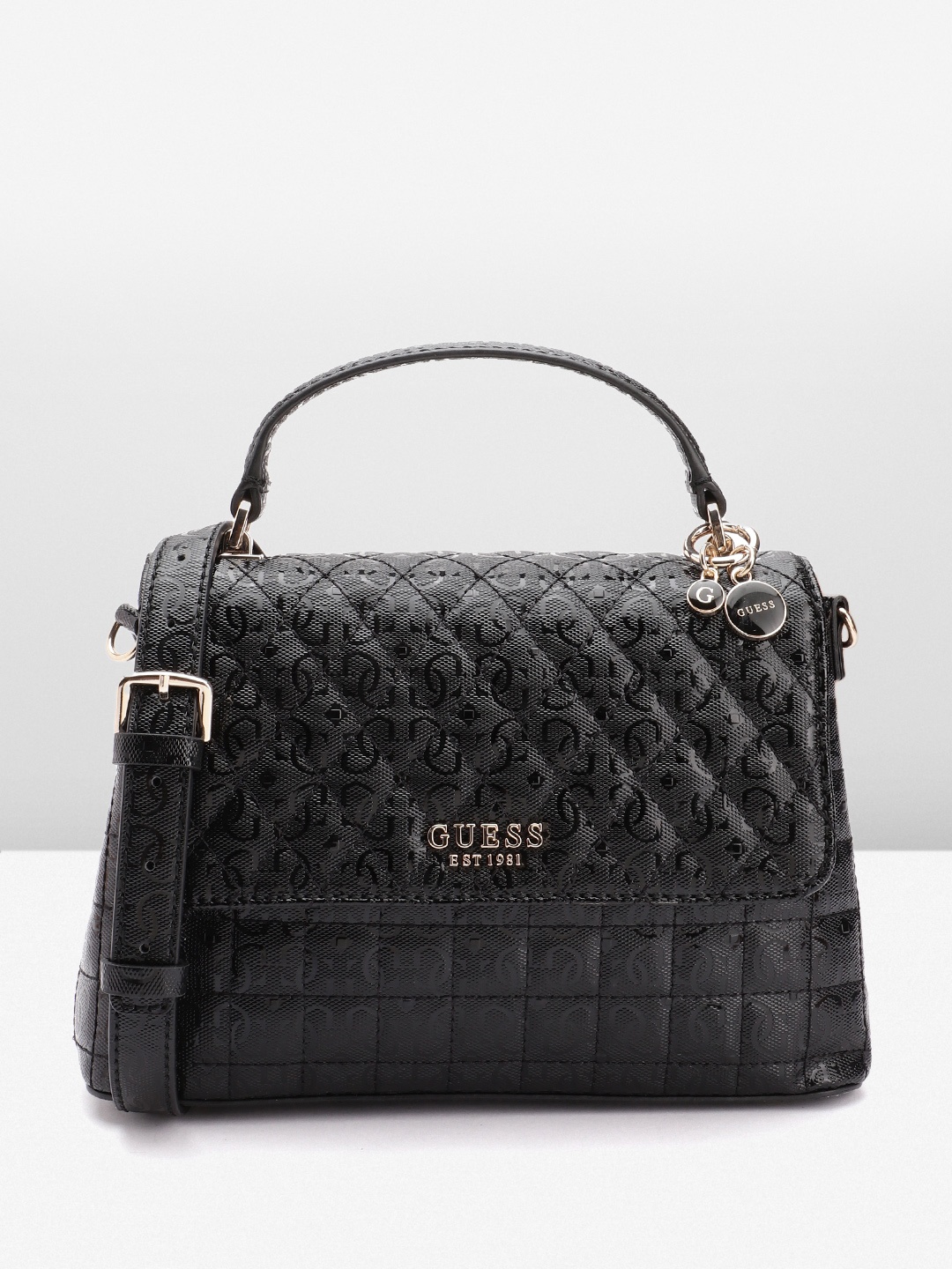 

GUESS Quilted PU Structured Satchel with One Handle, Black