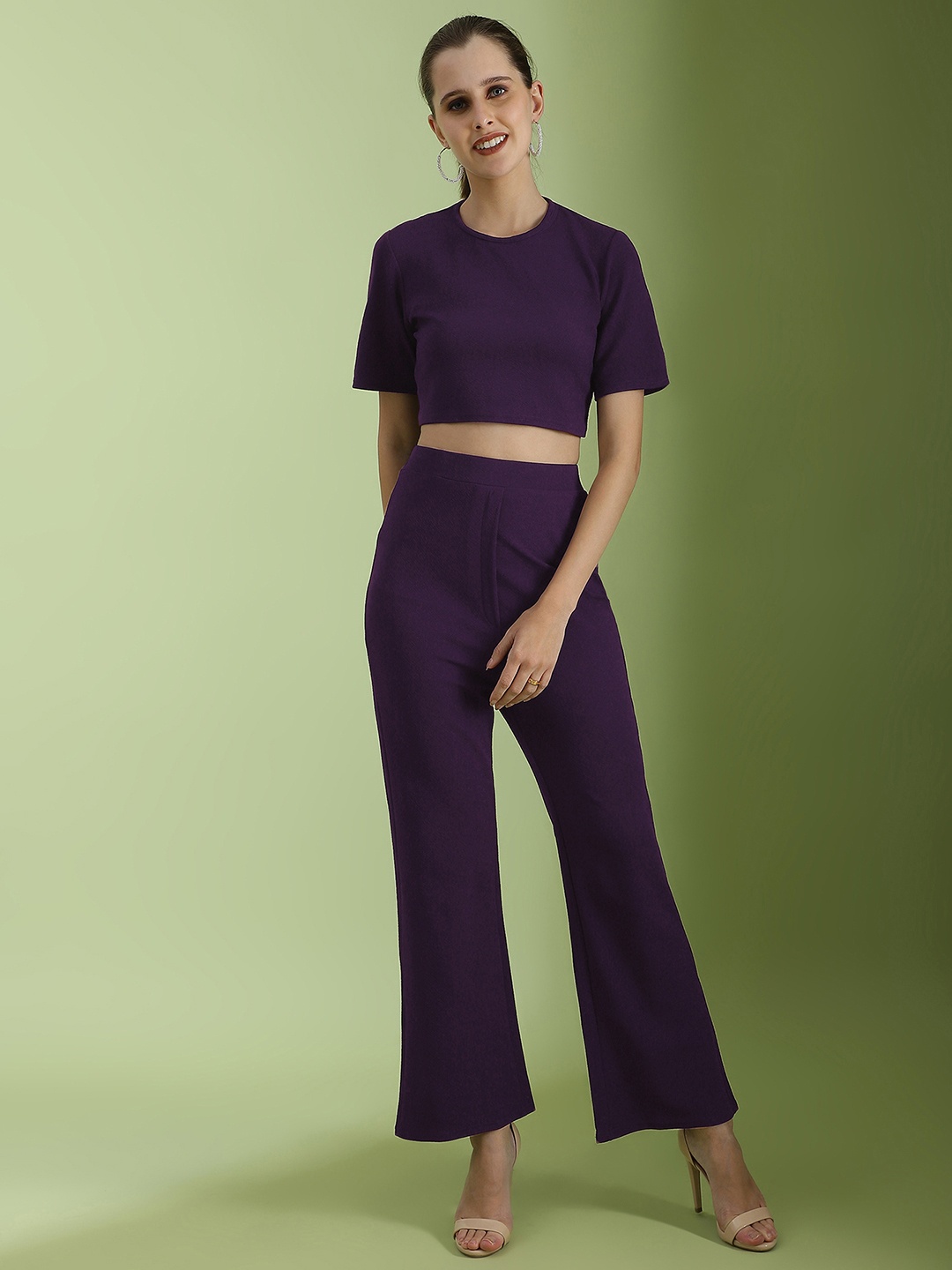 

Selvia Self Design Short Sleeve Top & Trouser Co-Ords, Purple