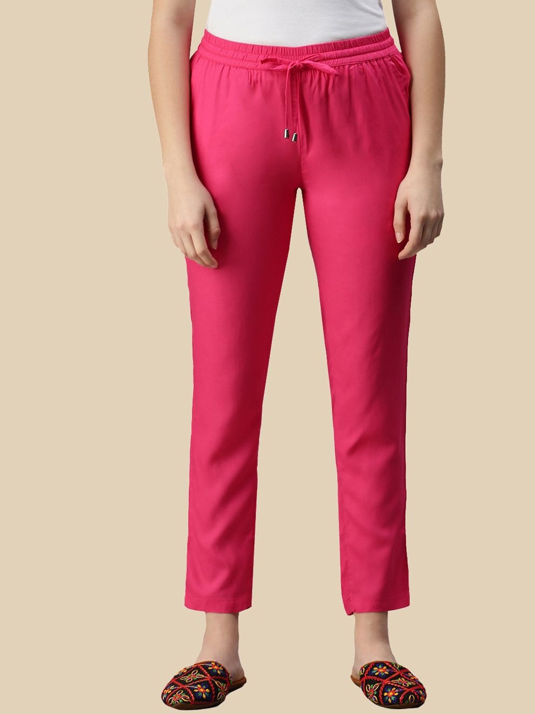 

De Moza Women Mid-Rise Trousers, Fuchsia