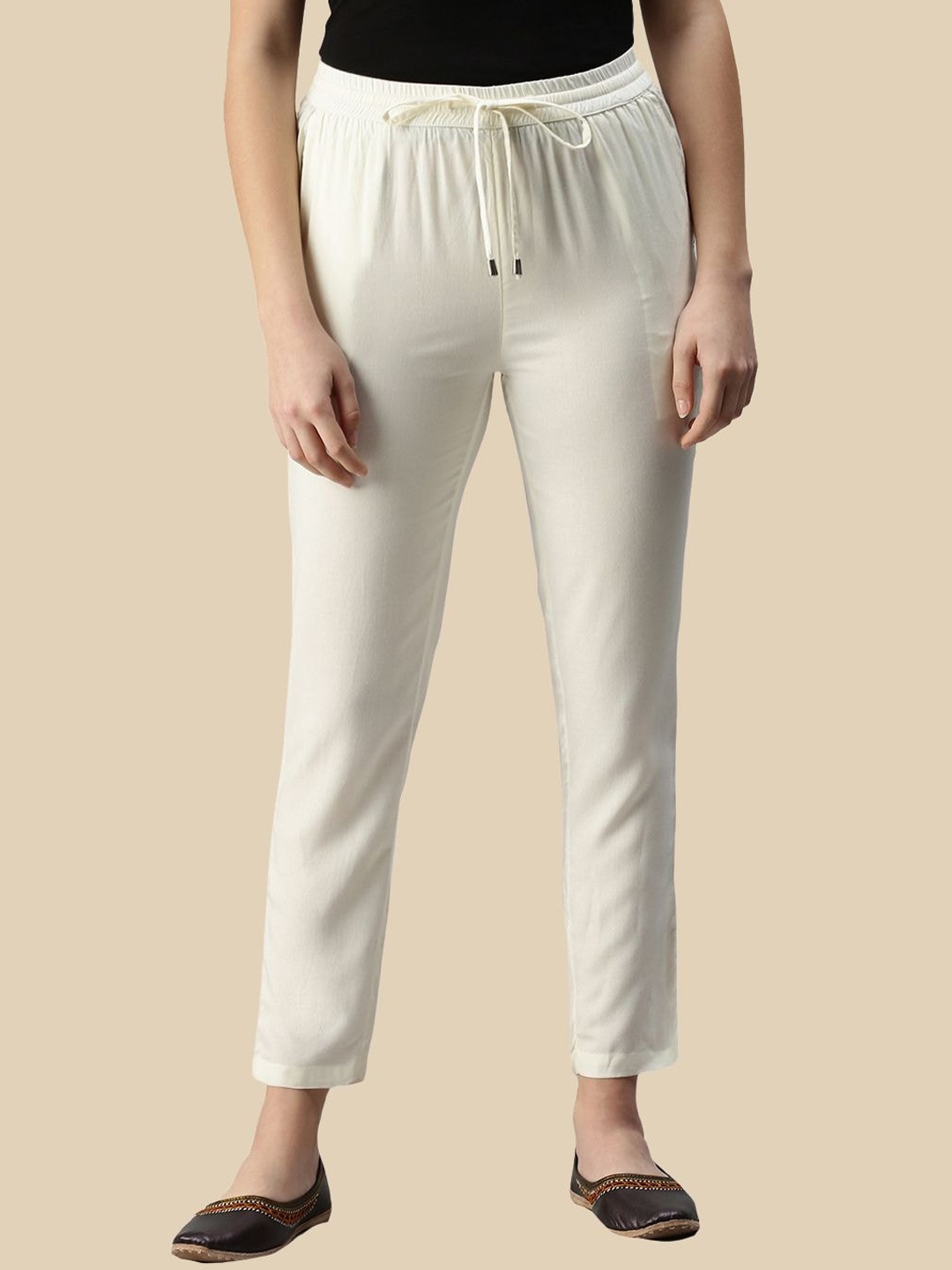 

De Moza Women Mid-Rise Regular Trousers, Off white