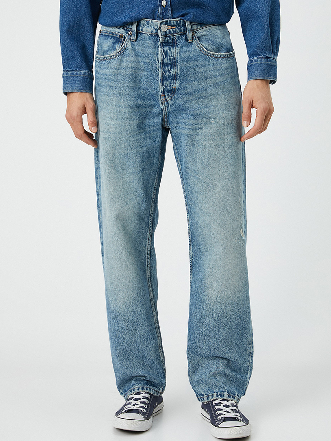 

Koton Men Straight Fit Mid Rise Clean Look Heavy Fade Cotton Jeans, Blue