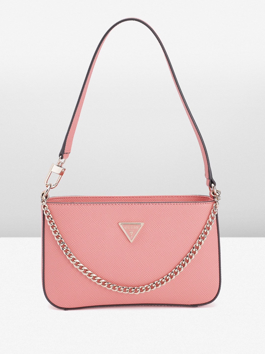 

GUESS Solid PU Baguette Shoulder Bag with Two Handles, Pink