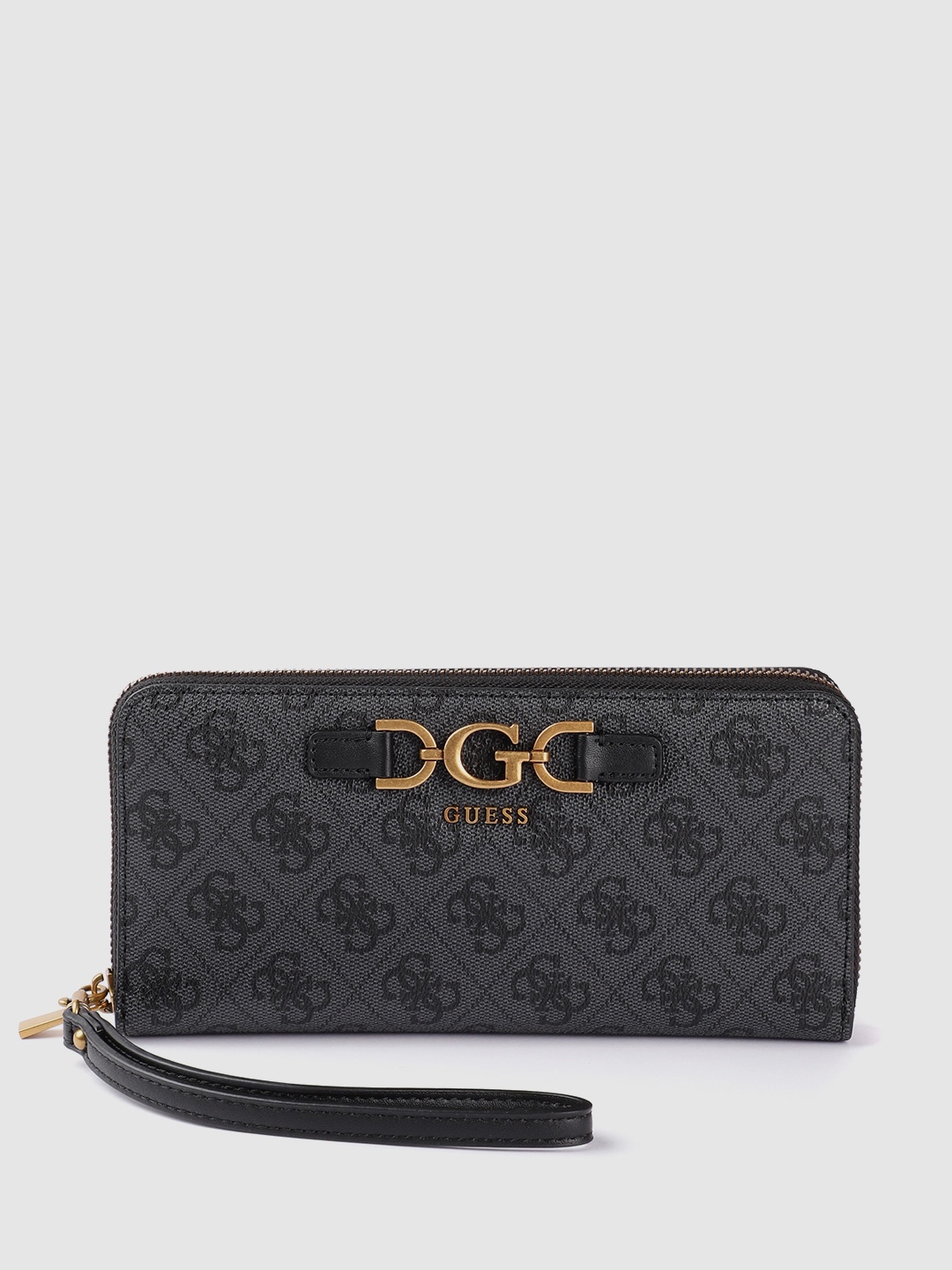 

GUESS Women Brand Logo Printed PU Zip Around Wallet, Charcoal