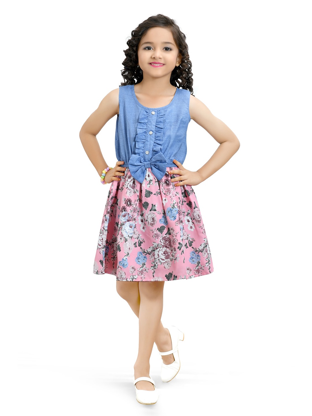

Doodle Girls Floral Printed Flared Sleeveless Fit & Flare Dress, Pink