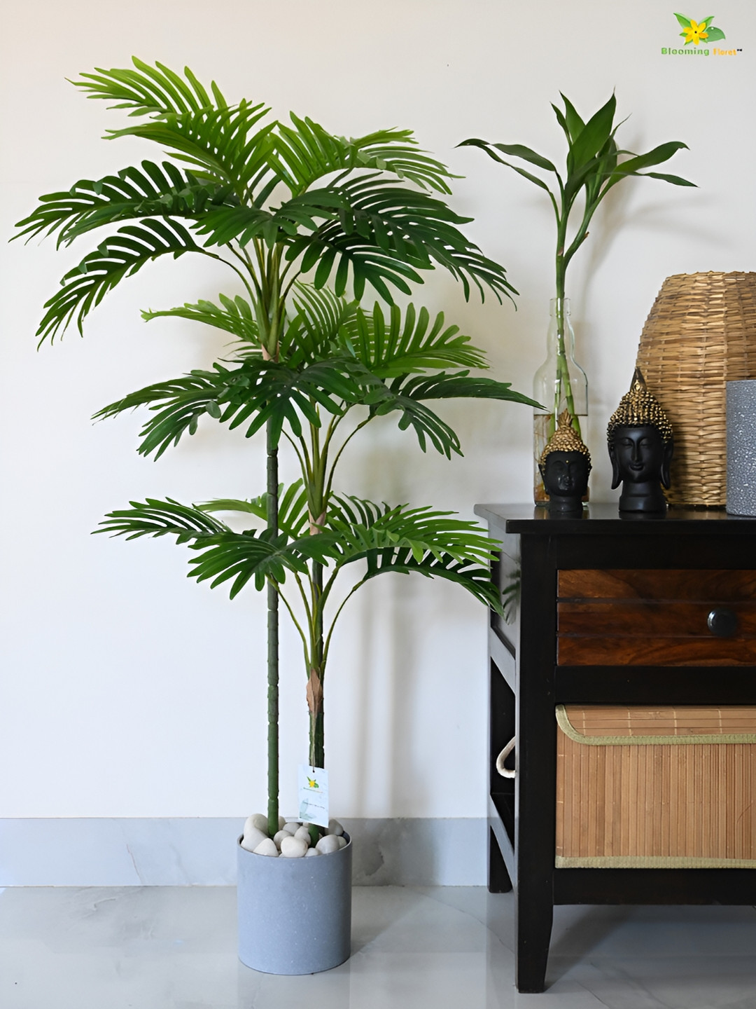 

Blooming Floret Green Palm Artificial Plant With Pot