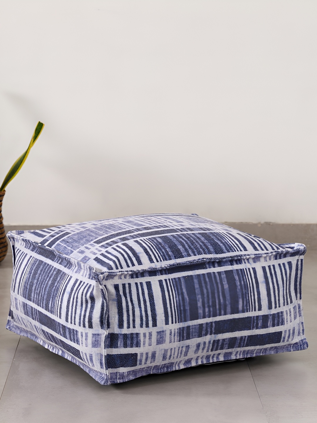 

HANDICRAFT PALACE Unisex Blue & White Striped Cotton Floor Ottoman