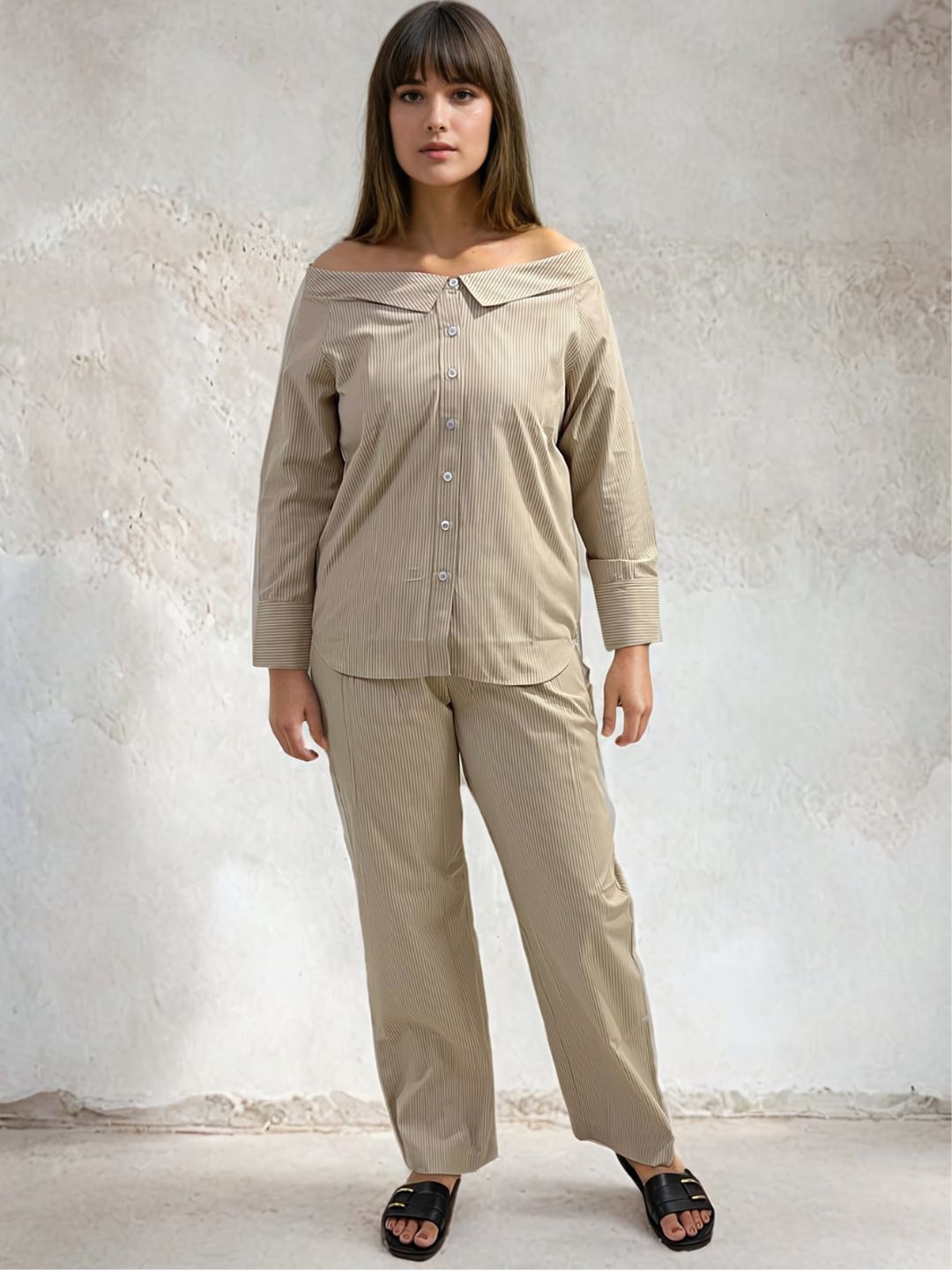 

PEACH & PANDA Women Relaxed Straight Fit High-Rise Cotton Cargos, Beige