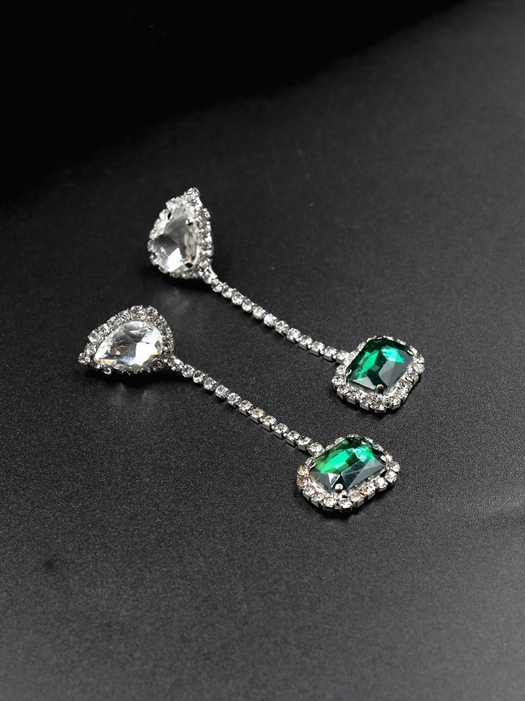 

ISHKAARA Artificial Stones Rhodium Plated Drop Earrings, Silver