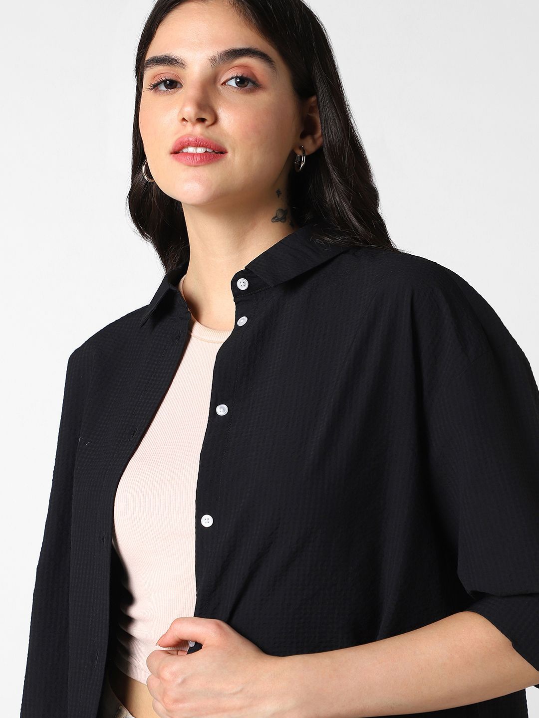 

VASTRADO Classic Spread Collar Oversized Casual Shirt, Black