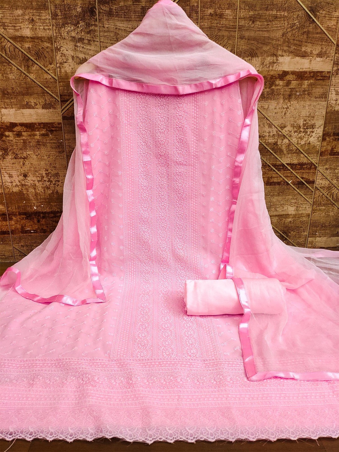 

LeeliPeeri Designer Embroidered Unstitched Dress Material, Pink