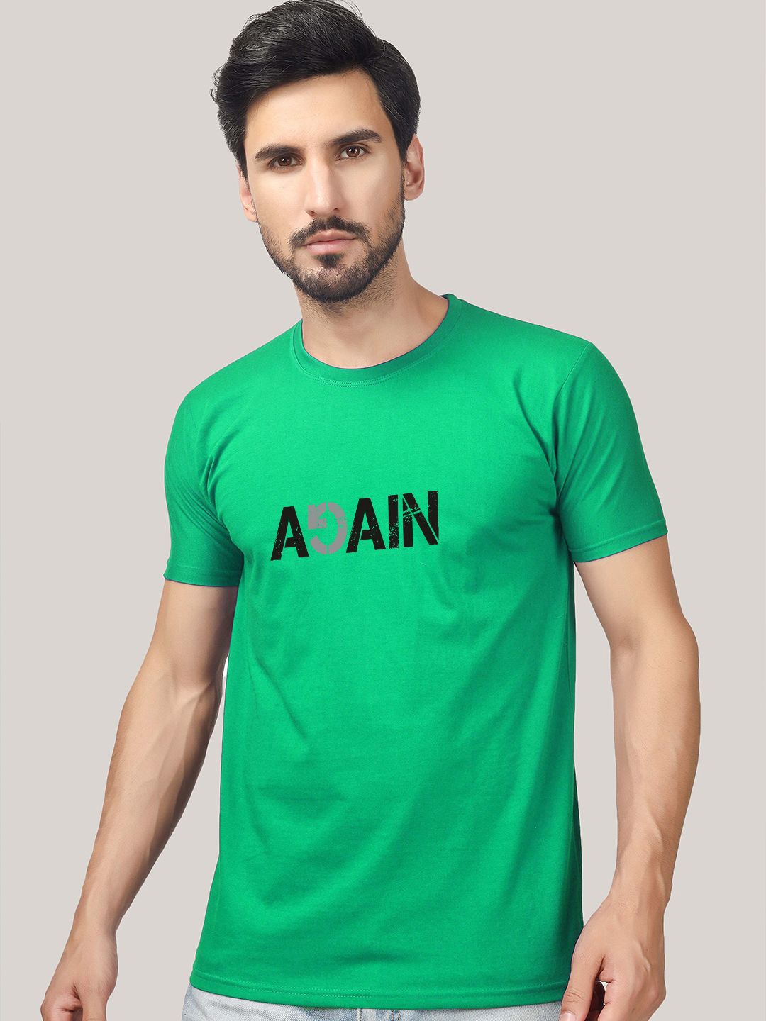 Greylongg Typography Printed Round Neck T-shirt, Green