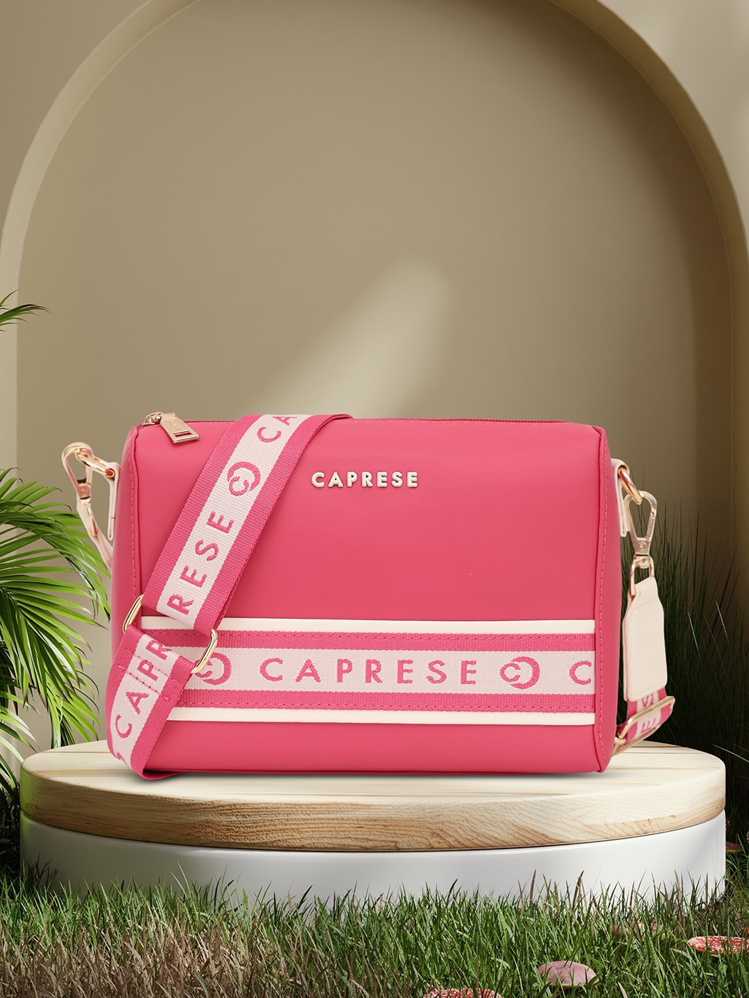 

Caprese Women Colourblocked Structured Sling Bag, Pink