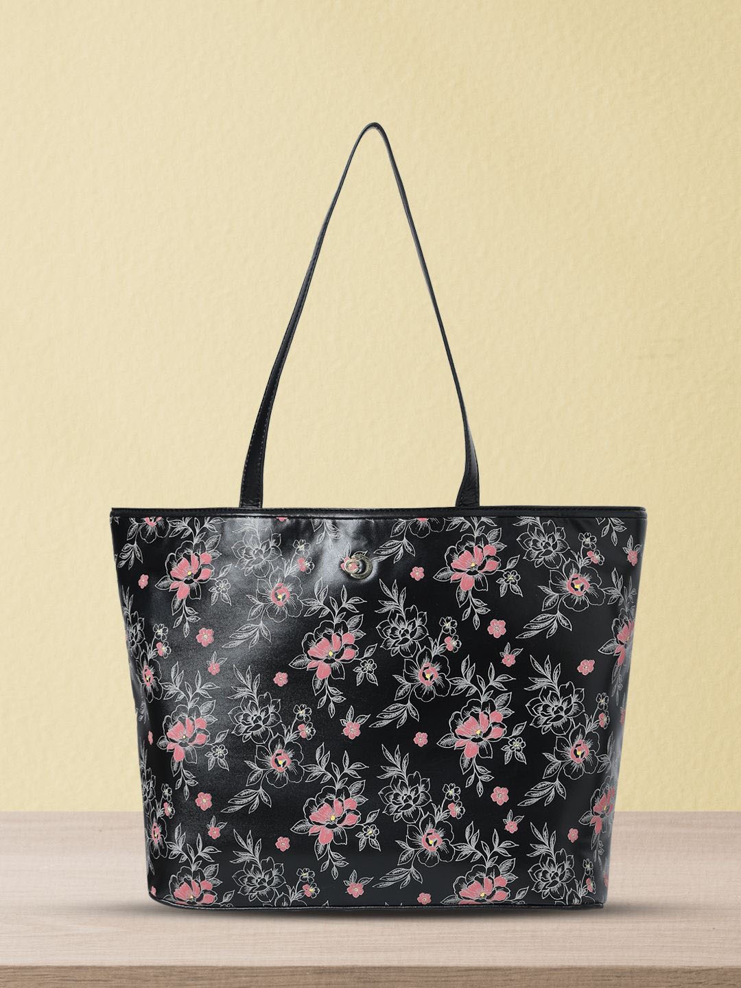 

Caprese Floral Printed Structured Shoulder Bag, Black