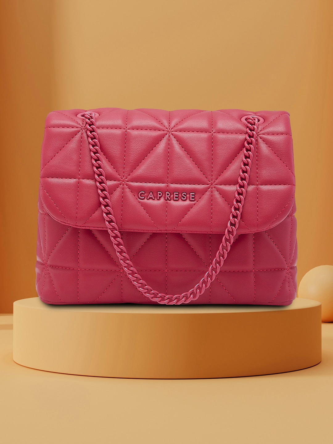

Caprese Textured PU Structured Shoulder Bag with Quilted, Pink