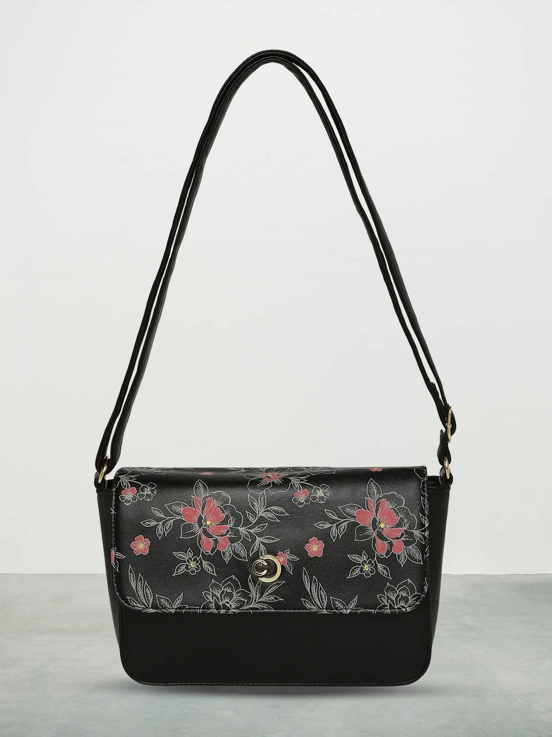 

Caprese Women Floral Printed PU Structured Sling Bag, Purple