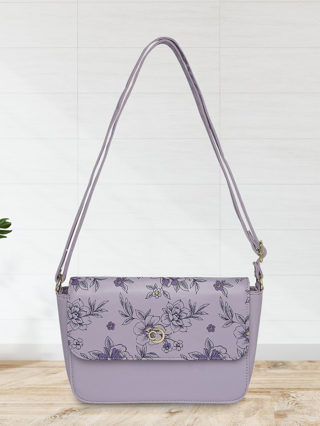 

Caprese Floral Printed PU Structured Sling Bag, Lavender