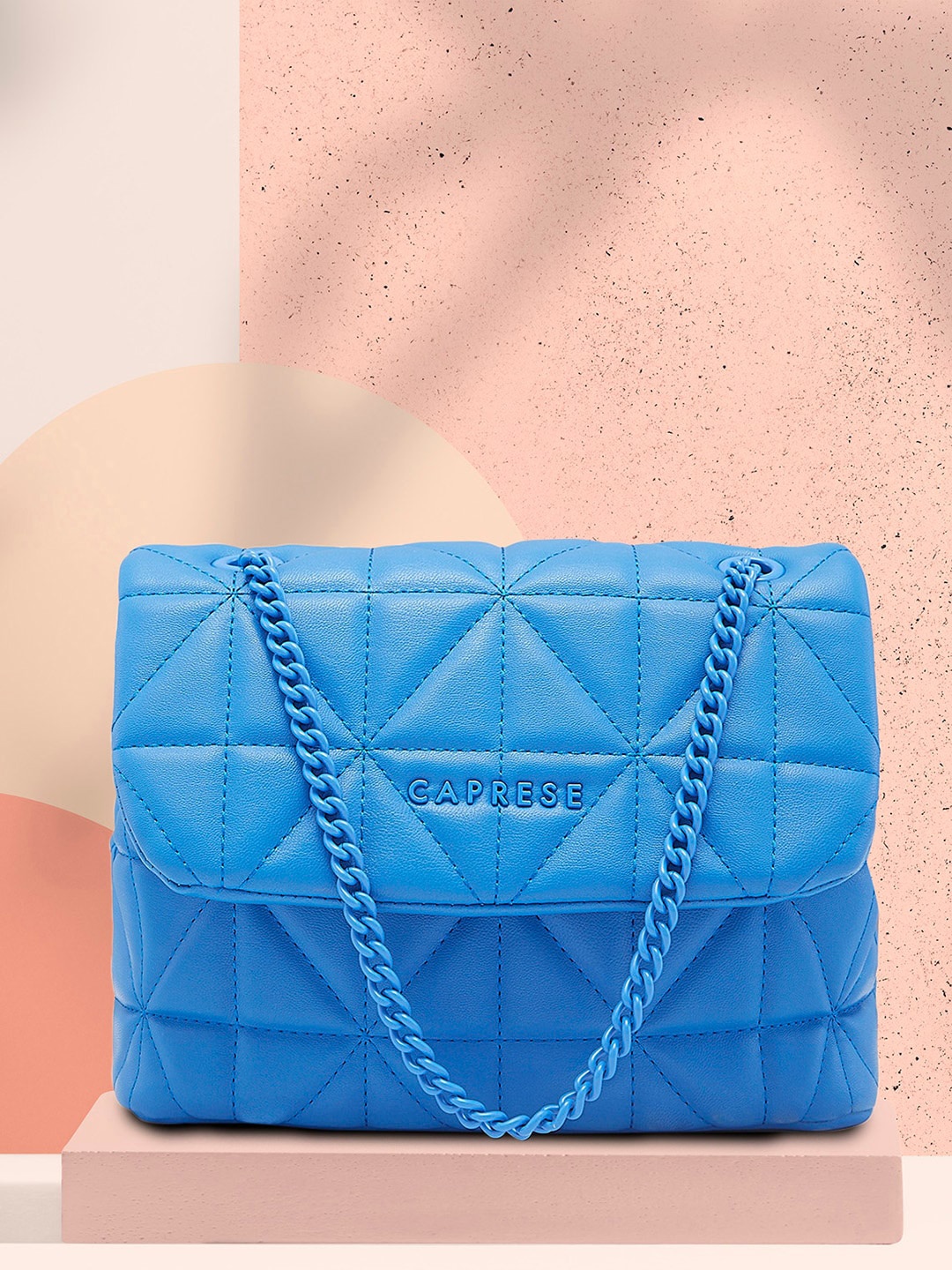 

Caprese Geometric Textured PU Structured Shoulder Bag with Quilted, Blue