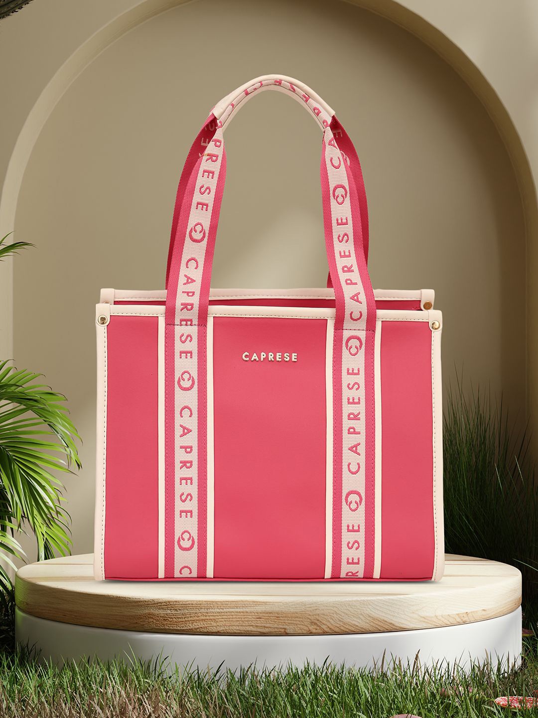 

Caprese Women Solid Structured Handheld Bag, Pink