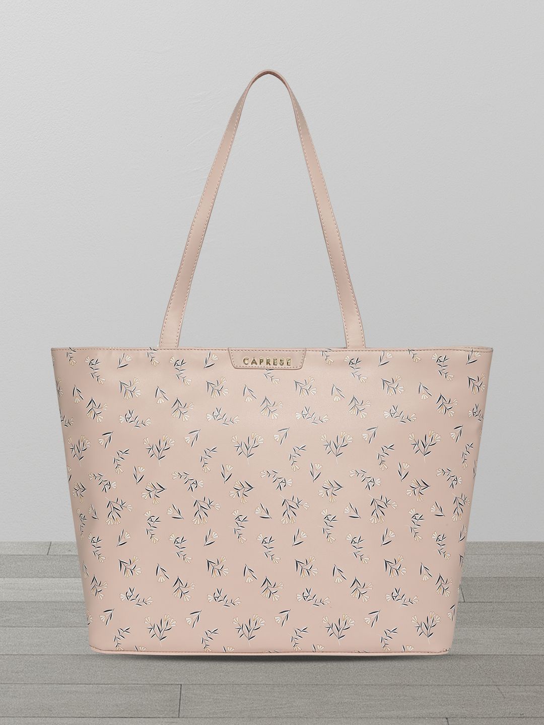 

Caprese Women Floral Printed Structured Tote Bag, Pink