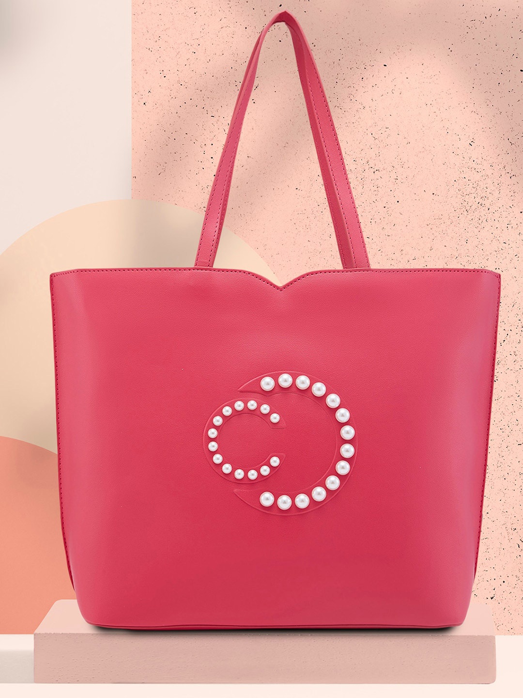 

Caprese Women Embellished PU Oversized Shopper Tote Bag, Pink
