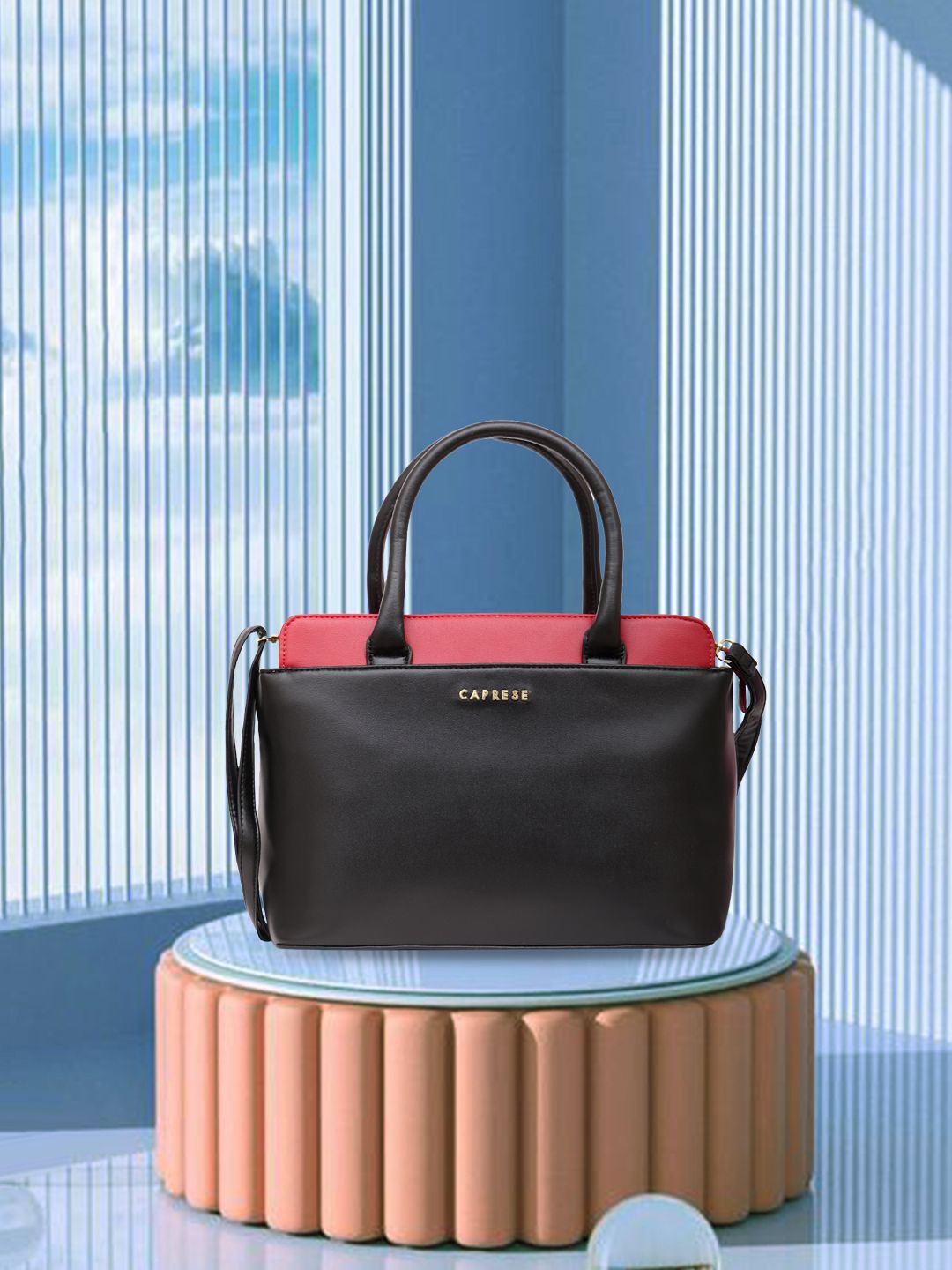 

Caprese Colourblocked Structured Handheld Bag, Black