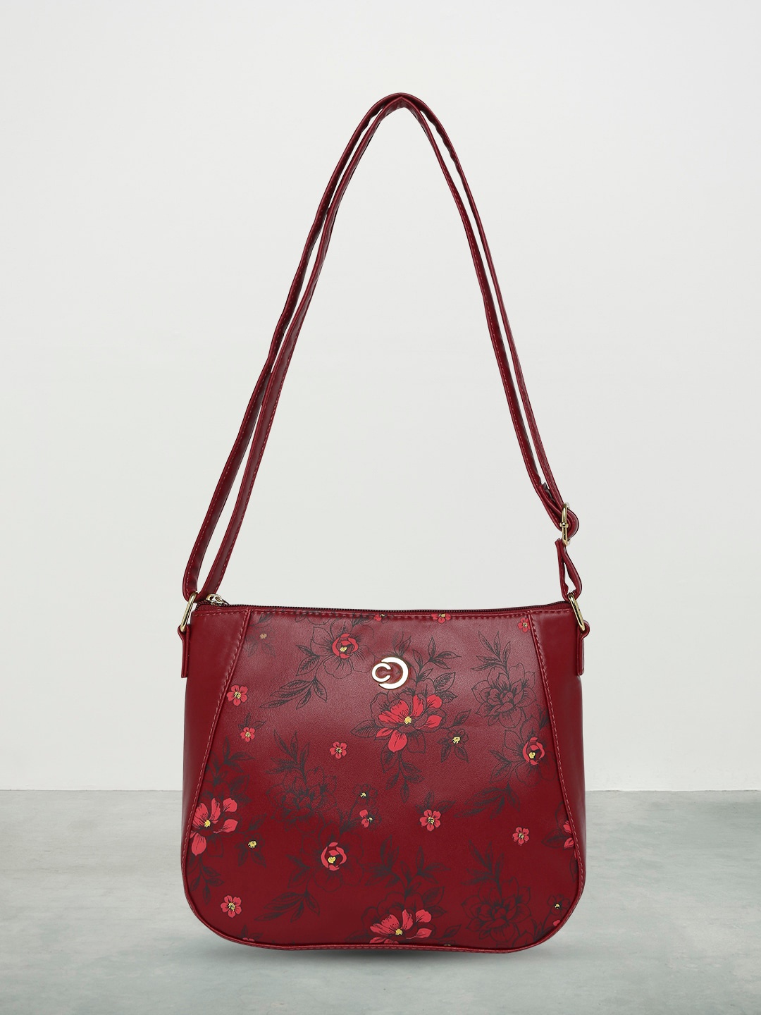 

Caprese Floral Printed Structured Sling Bag, Maroon