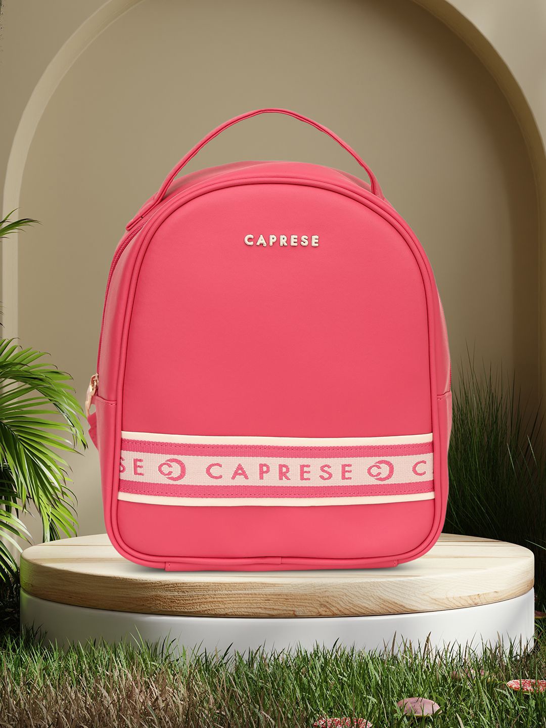 

Caprese Brand Logo Printed Ergonomic Backpack, Pink