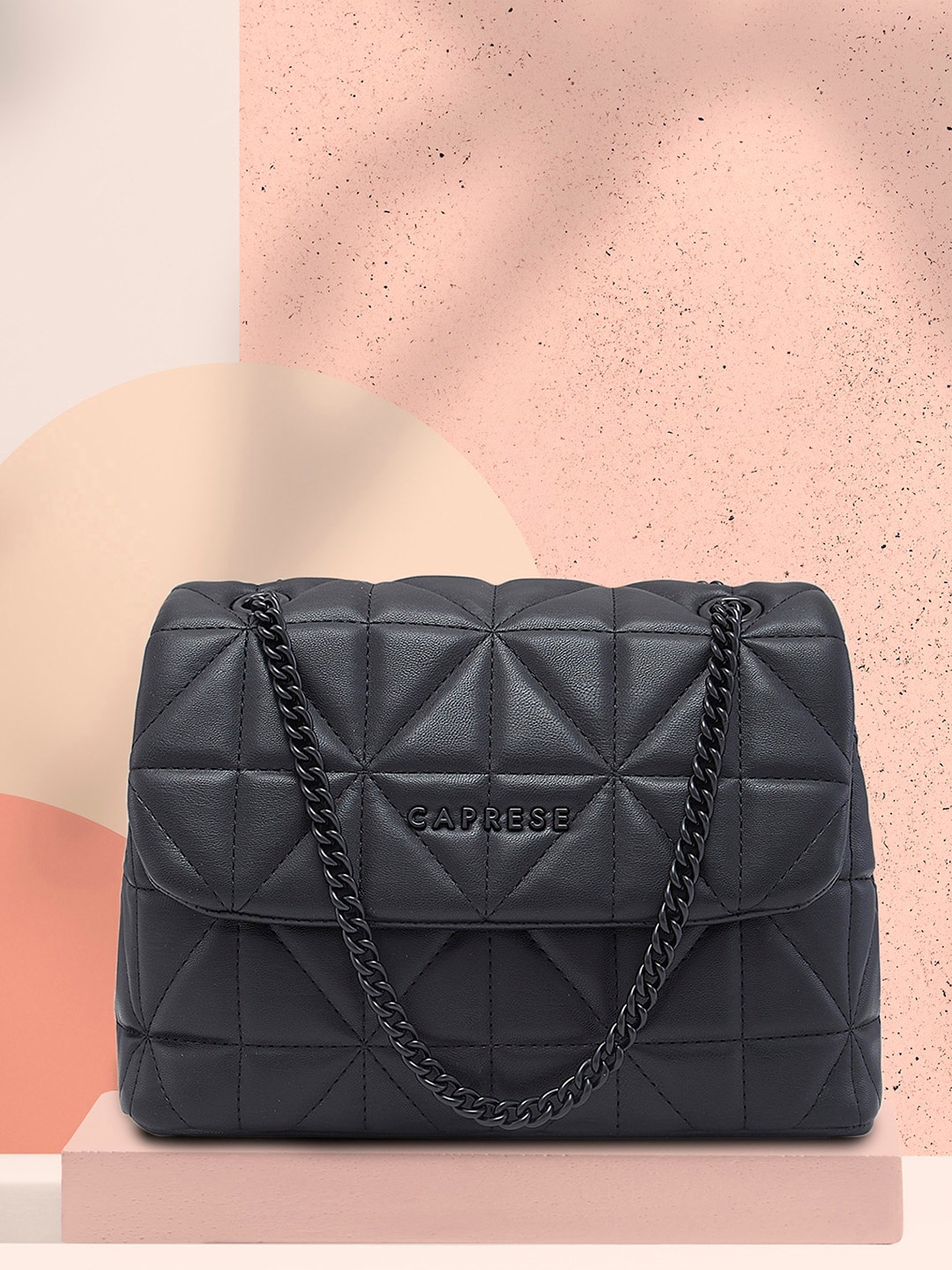 

Caprese Geometric Textured PU Structured Shoulder Bag with Quilted, Black