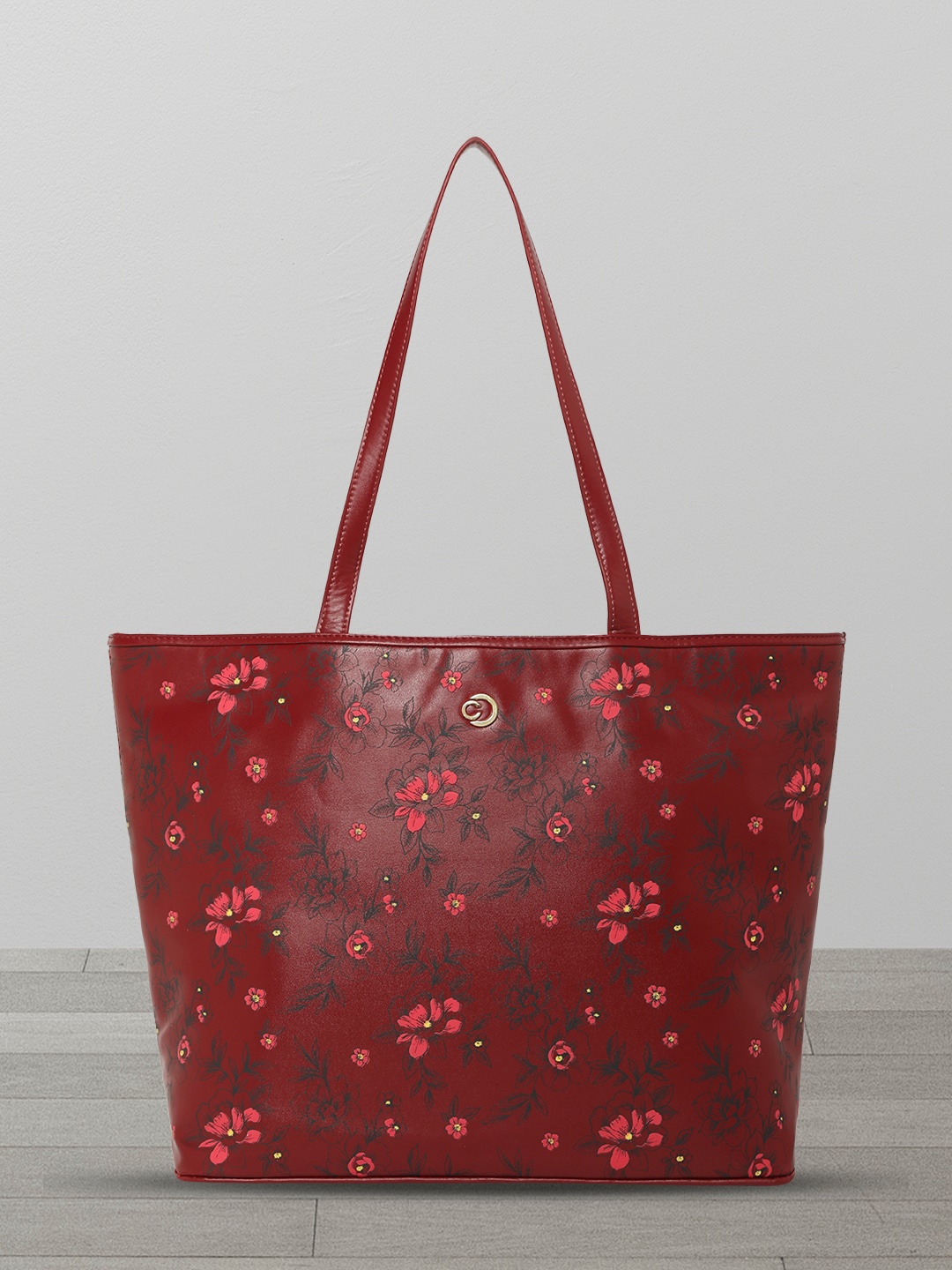 

Caprese Floral Printed Structured Handheld Bag, Maroon