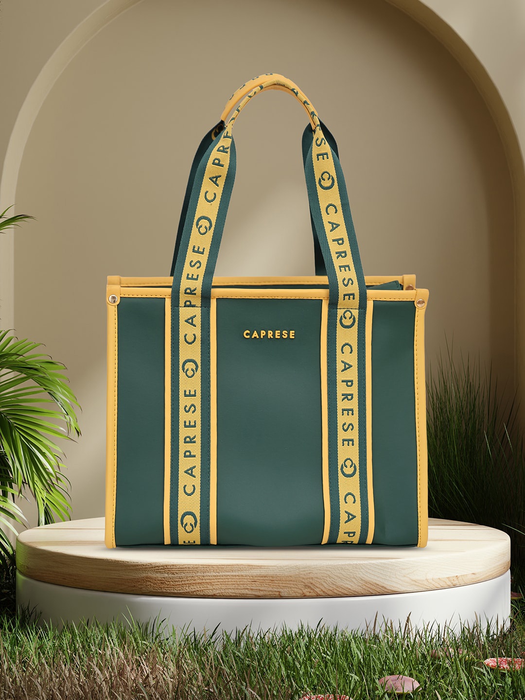 

Caprese Women Colourblocked Structured Handheld Bag, Green