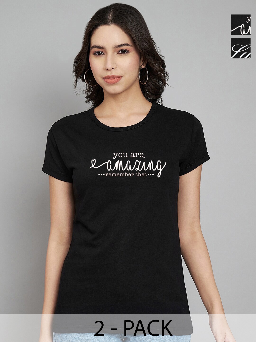 

Trend Level Pack Of 2 Printed Round Neck T-shirt, Black