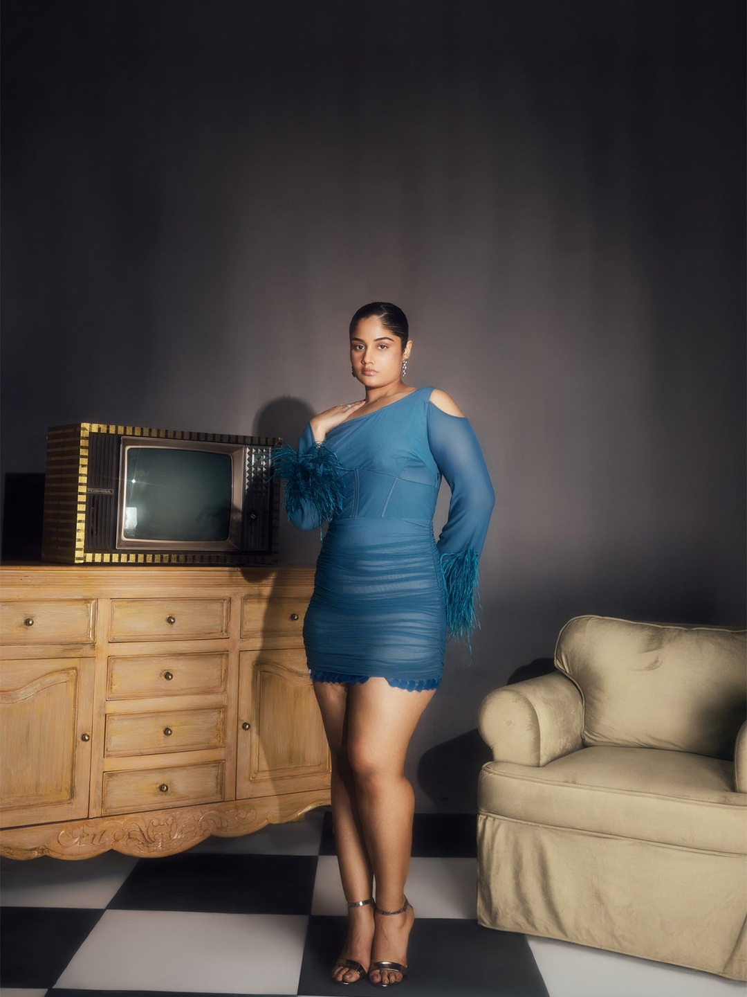 

Lea Clothing Co. Plus Size Cold-Shoulder Net Sheath Dress, Teal