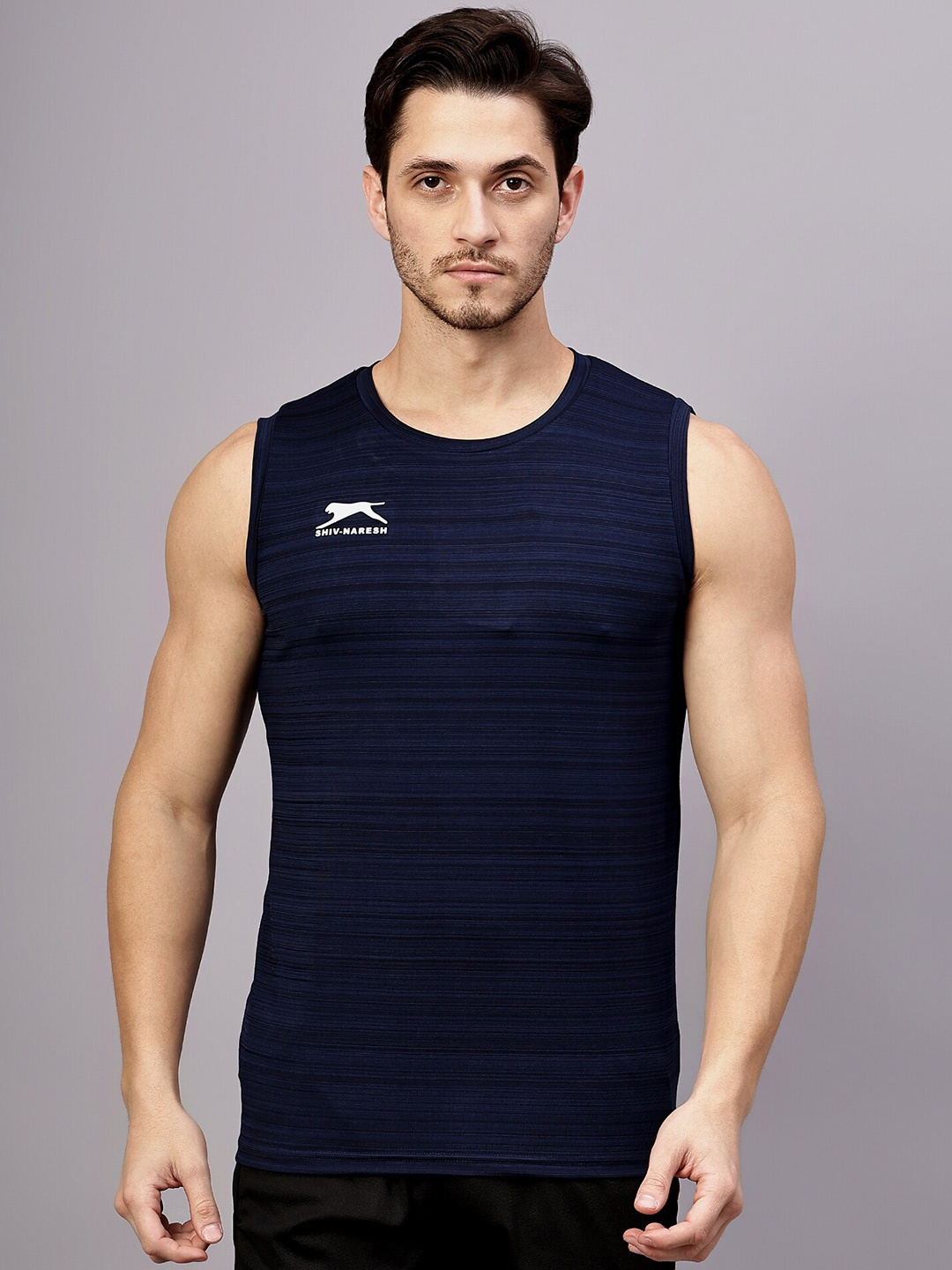 

Shiv Naresh Round Neck Sleeveless Regular Fit T-shirt, Navy blue