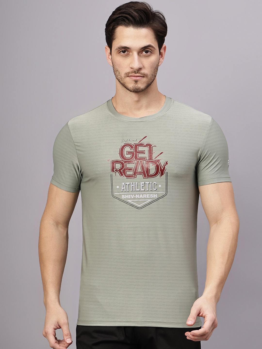 

Shiv Naresh Round Neck Typography Printed Slim Fit T-shirt, Olive