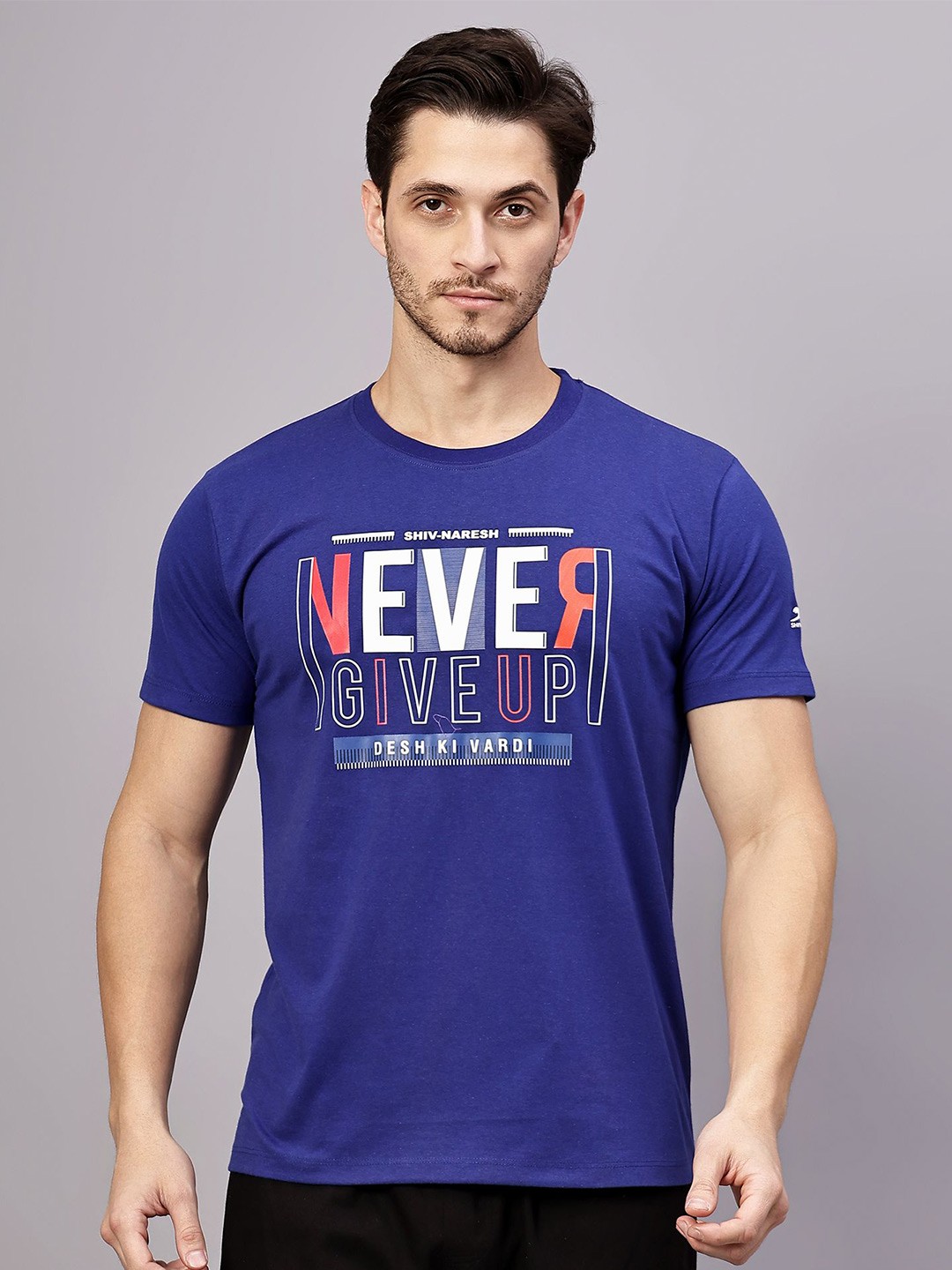 

Shiv Naresh Round Neck Printed Slim Fit Cotton T-shirt, Blue