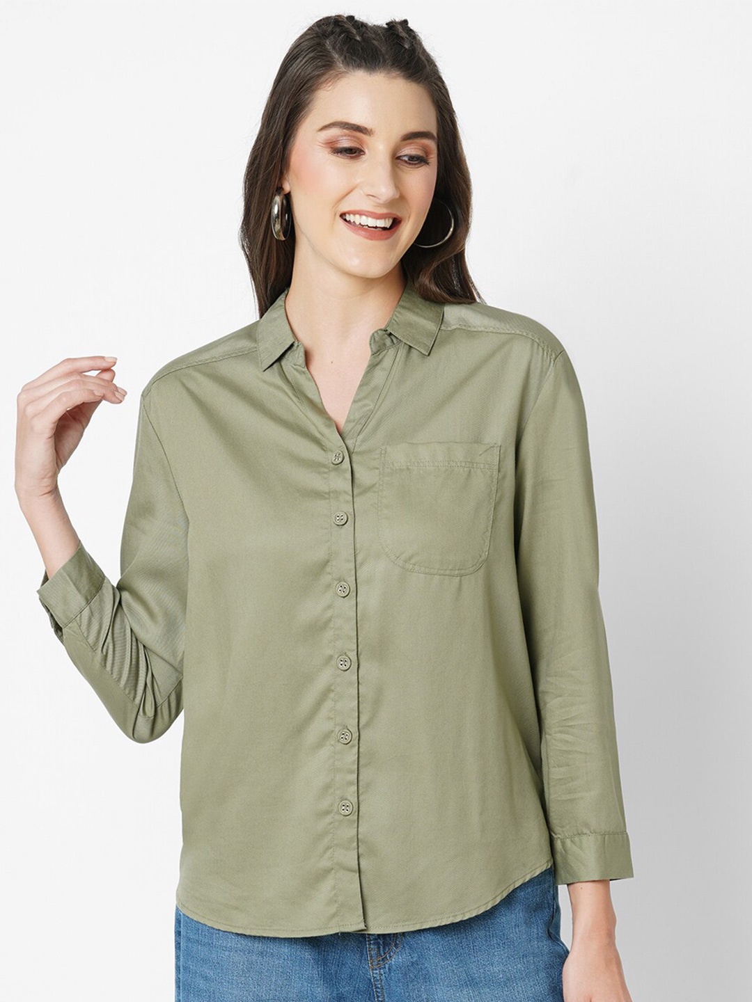 

Kraus Jeans Spread Collar Long Sleeves Oversized Shirt, Olive