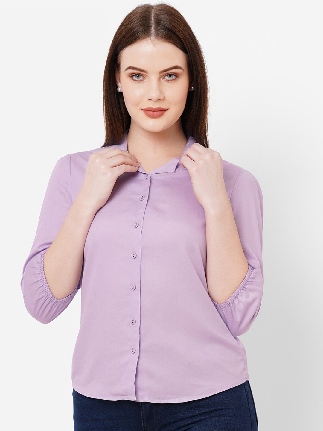 

Kraus Jeans Cuban Collar Casual Shirt, Lavender
